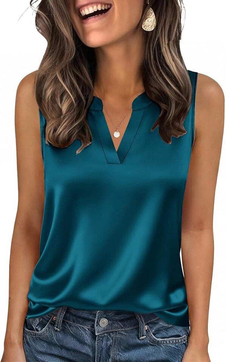 Dames satijnen tanktop elegante V-hals zijden top zomer mouwloze tanktops basic cami camisole casual satijnen blouse S-XXL