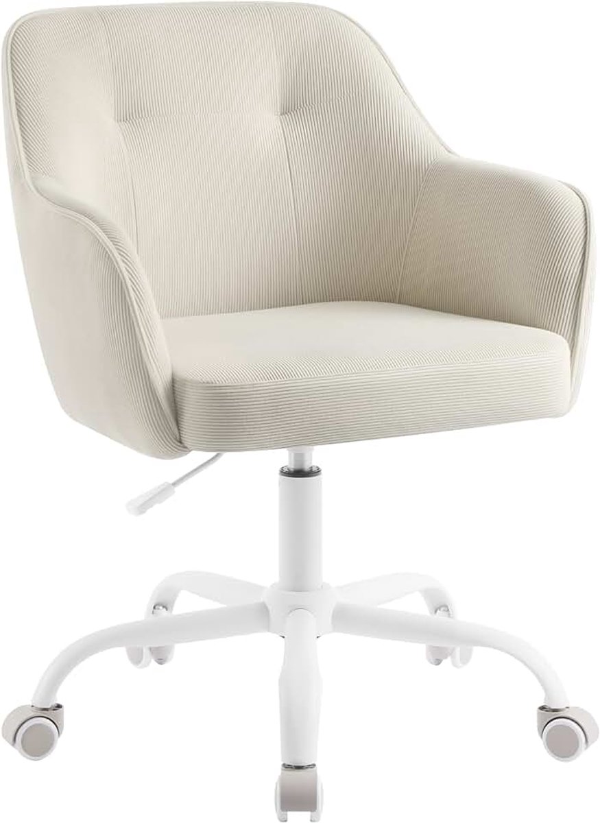 Home Office Chair, draaistoel, bureaustoel, in hoogte verstelbaar, draagvermogen tot 110 kg, corduroy, voor studeerkamer, slaapkamer, zandbeige OBG019LZ01