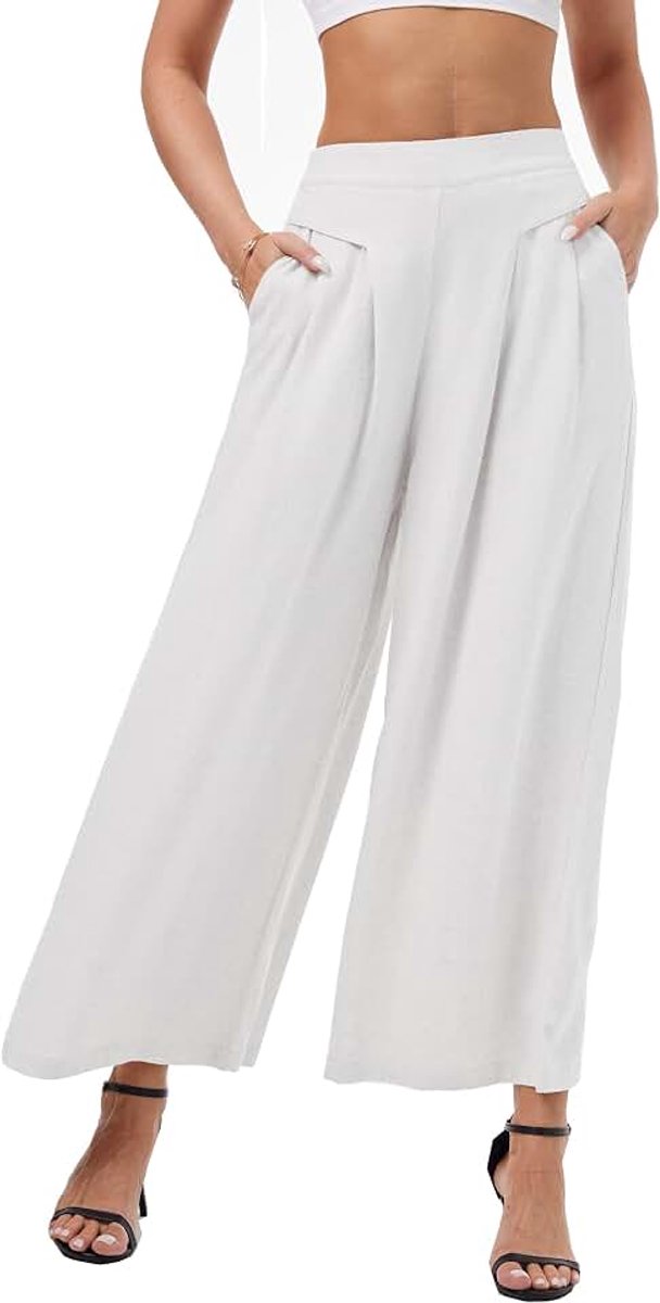 Dames Linnen Petite Broek Plicated Capri Culottes Brede Pijpen Palazzo Broek Crop Zomer Casual Katoen Linnen Broek