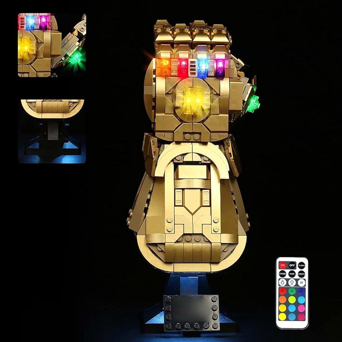 Compatibel met Lego Infinity handschoen, decoratieve led-verlichtingsset compatibel met Lego 76191 Thanos handschoen met RGB-afstandsbediening, verwisselbare kleurbasis (geen model)