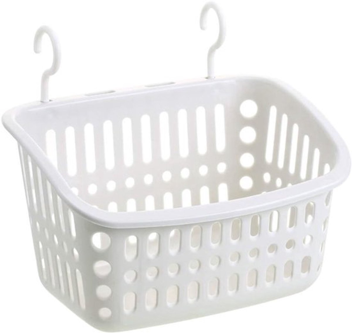 1 stuk - Opbergmand - Plastic hangend opbergrek - Kleine opbergmand - Met haak - Geschikt voor wandmontage in keuken, badkamer en huishoudelijke opslag - Groot formaat - Wit