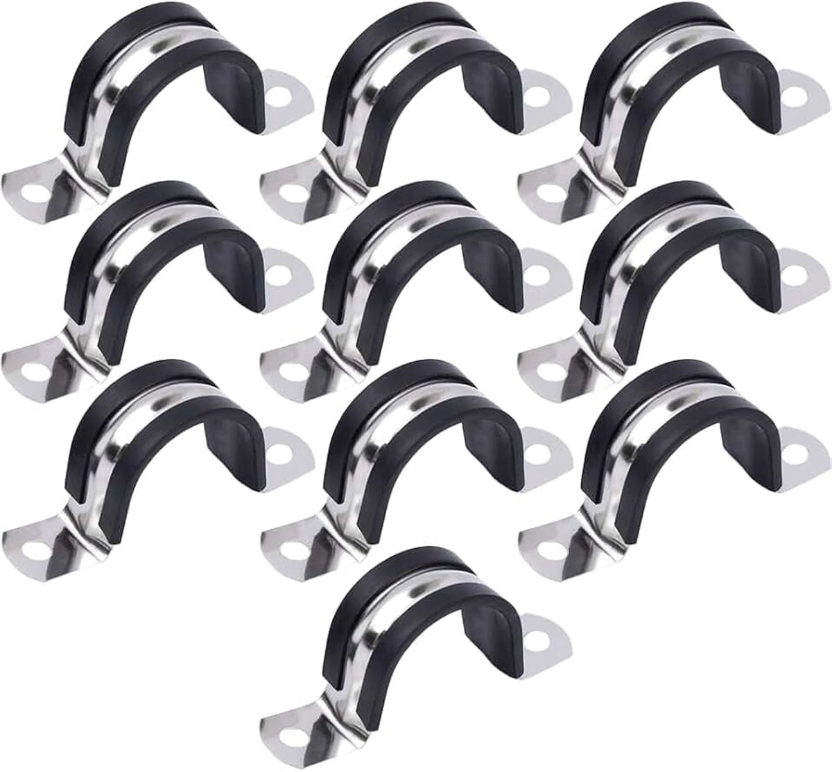 10 stuks klemklemmen roestvrij staal met rubberen kussen, bevestigingsflens voor slang, metalen bevestigingsklem, Serflex roestvrij staal, bevestigingsring, slangenklem, tuya klemklem