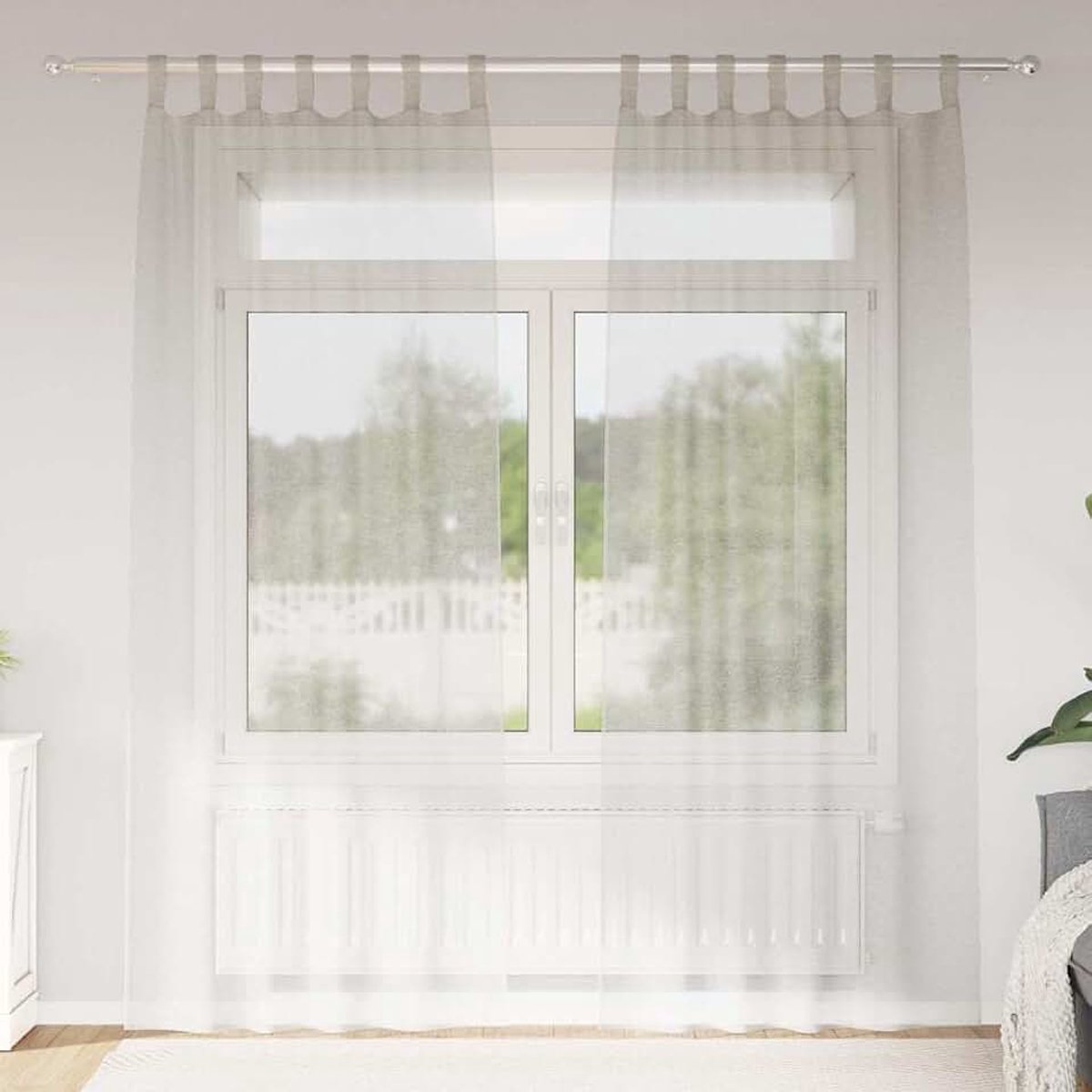 2 stuks crème 260 x 140 cm polyester, transparante raamdecoratie met handmatig openingssysteem voor woonkamer slaapkamer, lichtfilterend, buitenmontage, kleur crème