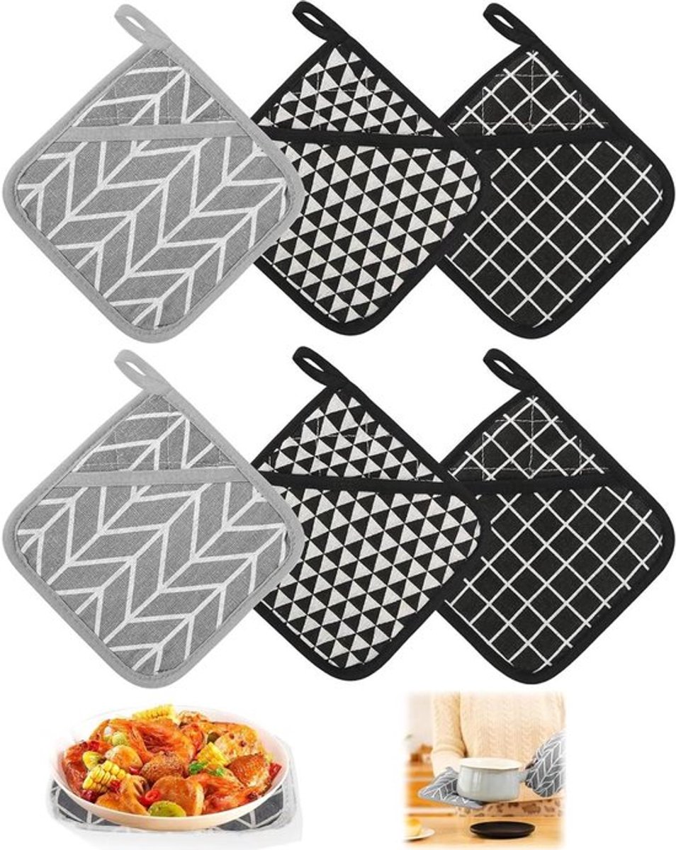 Hittebestendige pannenlappen van katoen met opbergtas - Set van 2 - Ideaal voor keuken, oven en magnetron - Wasbaar - Vierkant design - Kook- en bakaccessoire met grote bescherming 16 x 16 cm