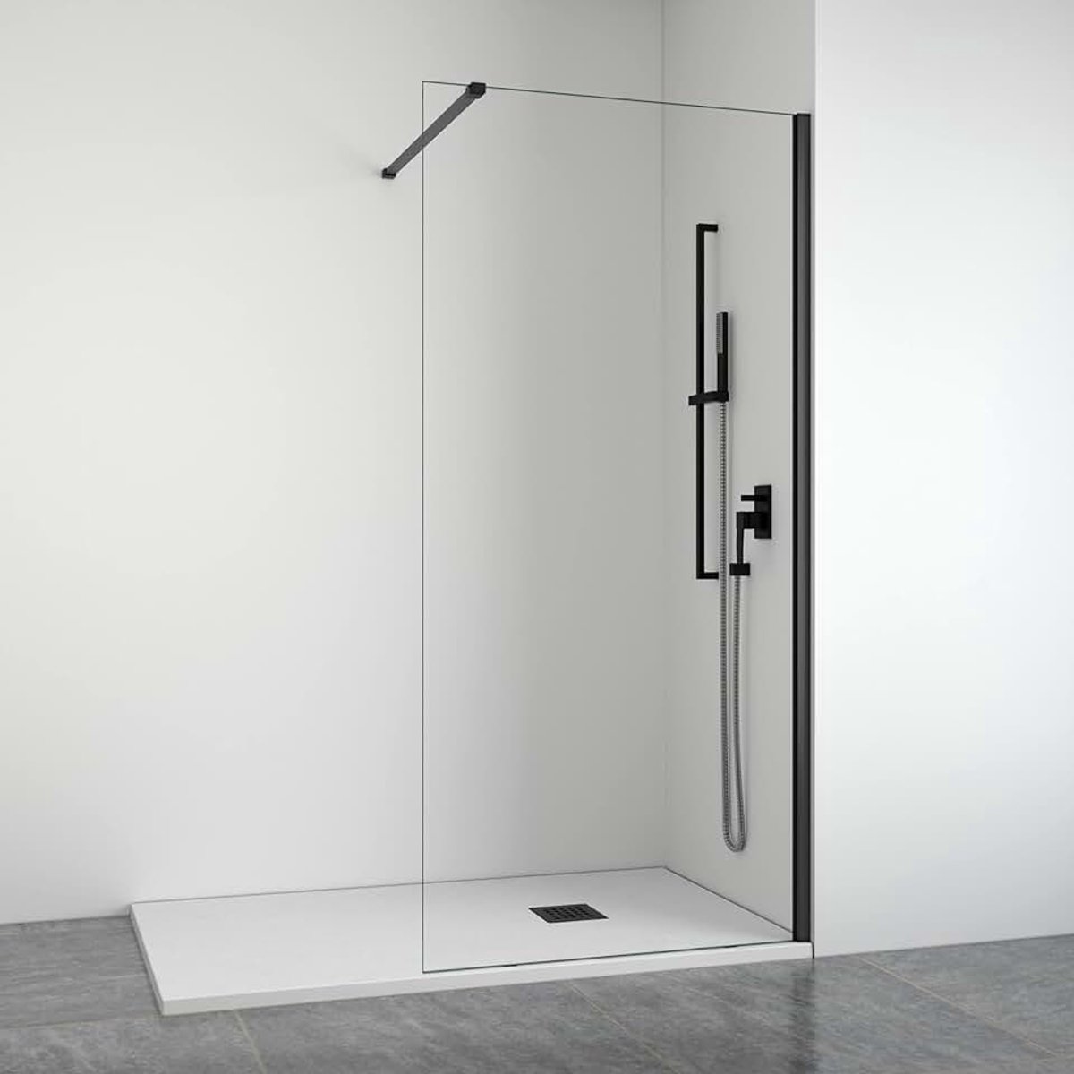 Douchecabine met vast paneel, transparant, gehard glas, 8 mm, antikalk, profiel in mat zwart, aanpasbare breedte 88-90 cm, hoogte 195 cm