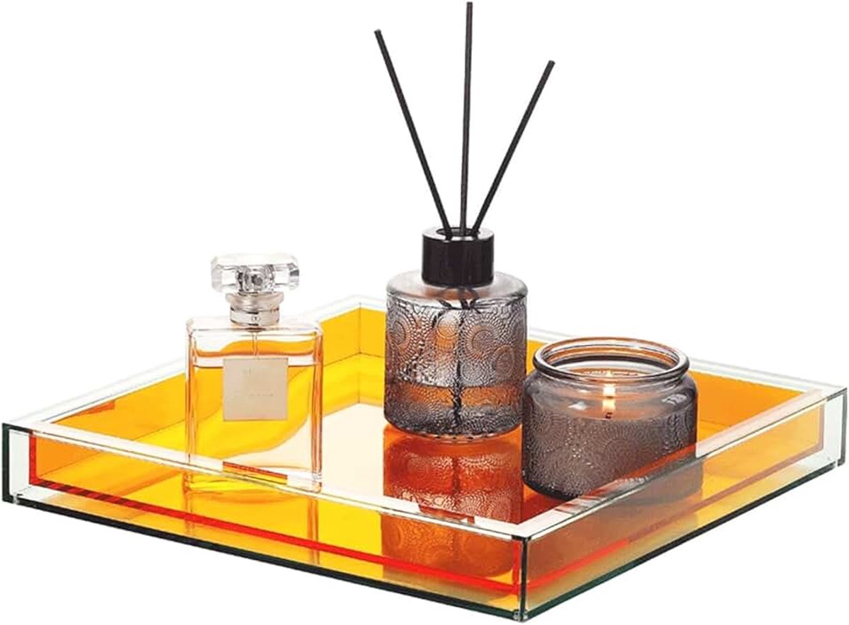 Acryl decoratieve lade, 10 "x 10" moderne decoratieve dienbladen sieraden parfum make-up organizer helder vierkant badkamer wastafel ijdelheid lade voor badkamer, ijdelheid, serveren,