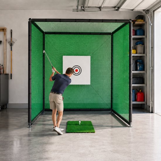 Golf Oefennet 300x300x300 cm - Grote Golf Trainingsnet Met Slagmat - Indoor Outdoor Golfnet Met Stalen Frame — afbeelding 2