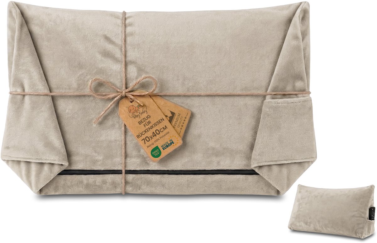 Hoes voor wigkussen/rugkussen van fluweel, 70 cm breed – overtrek voor leeskussen voor bed, bank en sofa; groot bankkussen en wandkussen; leeskussen/steunkussen voor rugleuning Oeko-Tex Beige