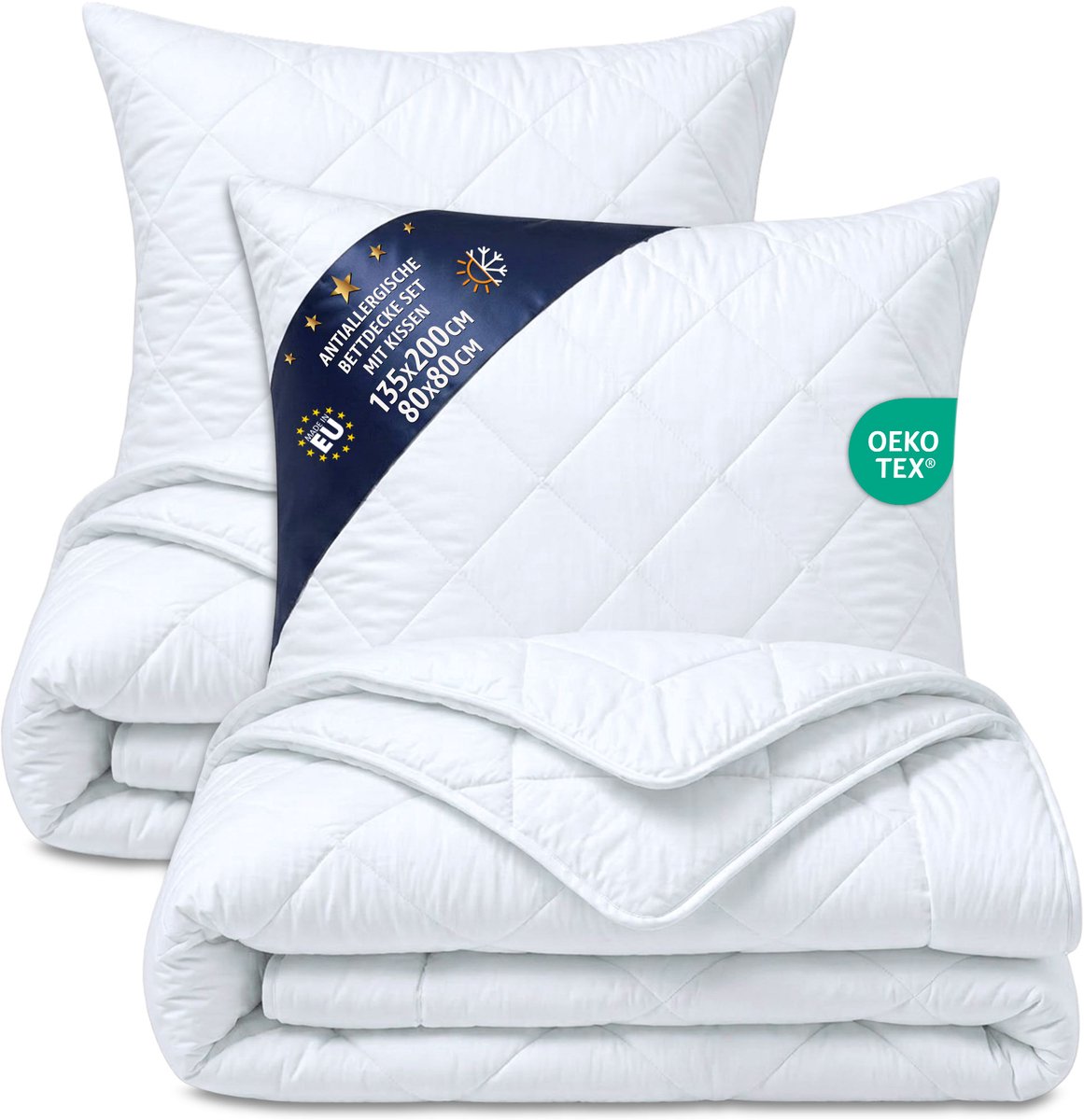 Dekbed zonder overtrek 135x200 cm – all-season Gewatteerd dekbedden naar bed wit warm licht Set: 2 X dekbed 135 x 200 cm met 2 kussens 80 x 80 cm Tweede keuze Oeko-Tex