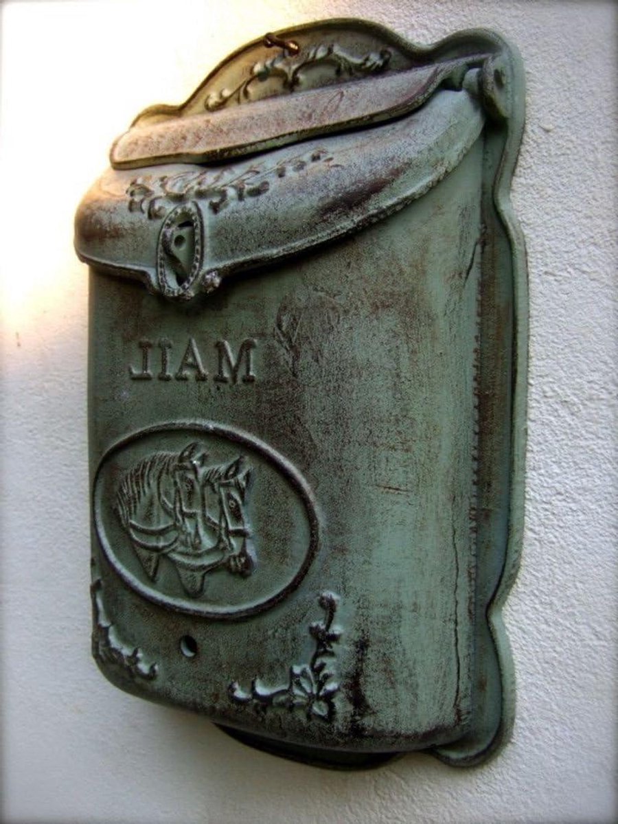 Landhuis brievenbus - Buitenpost - Post ontvangen - Paardenmotief - 26 x 40 cm - Grijs blauw groen