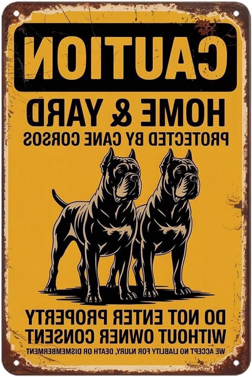 Metalen Waarschuwingsbord - Pas op voor honden bord - Eigendomsbescherming - Voorgeboorde gaten - 20x30 cm - Geel