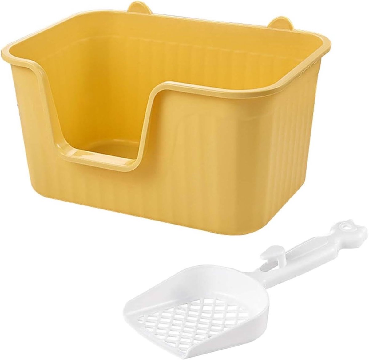 Kattenbak Open Top - Kitten Toilet Potje - Huisdier Training - Hoge Zijkanten Anti Spat - L 50cm - Geel