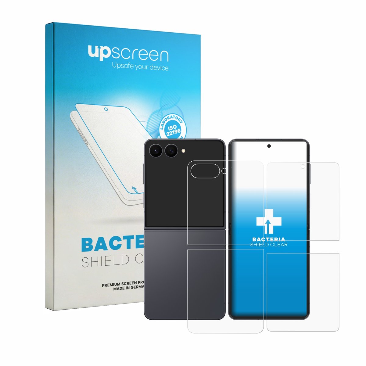 upscreen - Screenprotector voor Samsung Galaxy Z Flip 8 (Voor+Achter) - Folie Beschermfolie transparant antibacterieel