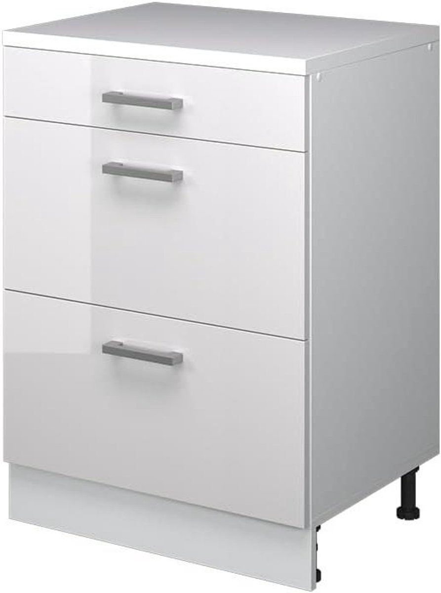 Keukenkast Schuine Wand - Opbergkast Lades - Ruimte Optimalisatie - Moderne Stijl - 60 cm Breed - Wit Hoogglans