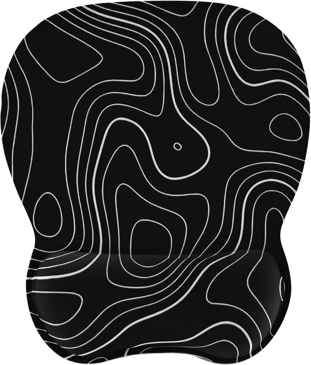 Muismat met Polssteun, Mouse Pad, Gaming Mousepad, Zwarte Topokaart | Ergonomic Mouse Mat with Wrist Support, Ergonomisch Muismat, Bureauonderlegger, Kantoorproducten, Antislip, Wasbaar