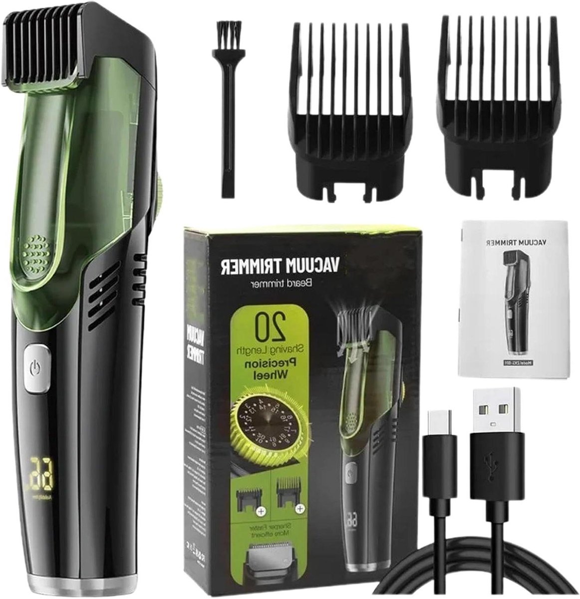 Oplaadbare Baardtrimmer - Gezichtshaar Trimmer - Baard Onderhoud - Geïntegreerd Vacuüm - IPX6 Waterdicht - Zwart