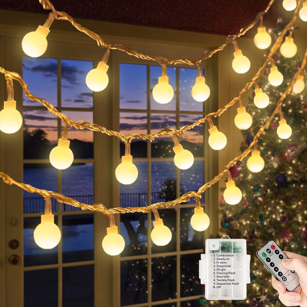 Lichtsnoer 40 leds - 5 m - warmwit - afstandsbediening en 8 modi voor sfeervolle decoratie - SnelShoppen