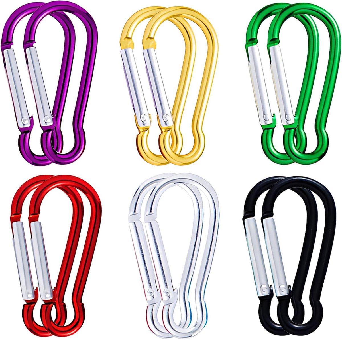 12 kleine aluminium karabijnhaken in D-vorm, sleutelhanger, multifunctionele karabijnhaak in 6 kleuren, voor rugzak, camping, vissen en reisaccessoires, lichte en robuuste haken