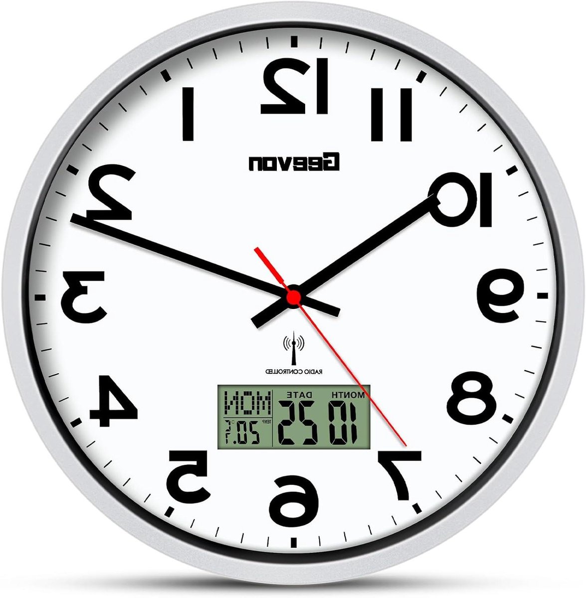 Wandklok Stil - Radio gestuurd - Tijd Weergeven - Temperatuur Weergave - 30 cm - Zilver