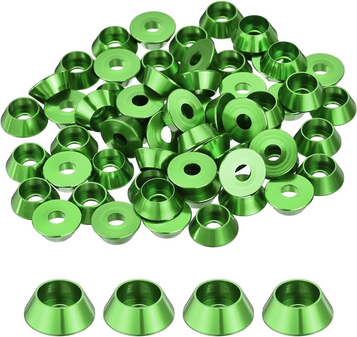 Conische sluitringen, M4, geanodiseerd aluminium, voor schroeven Rc/Fpv/Pc/drones, accessoires voor mechanische modellen, 60 stuks (groen)