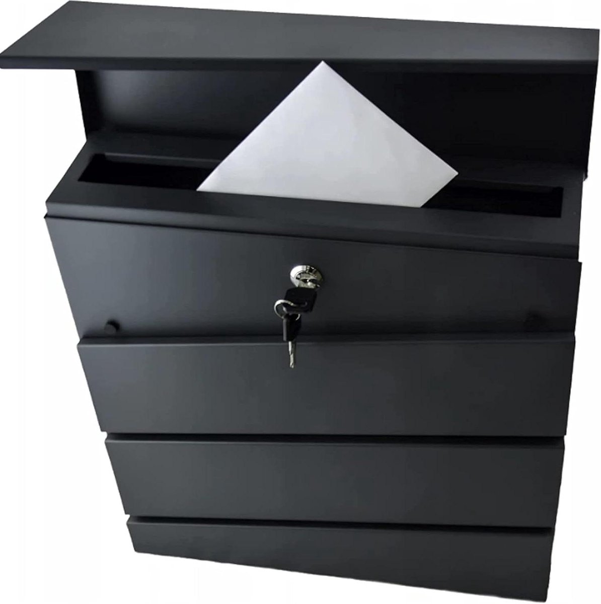 Brievenbus met krantenhouder - Wandbrievenbus buiten - Post veilig ontvangen - Weerbestendig staal - 37 cm breed - Zwart