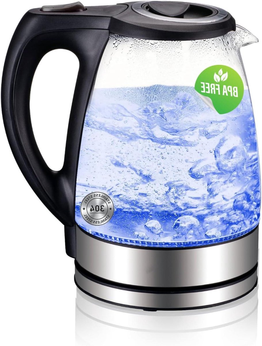 Elektrische Waterkoker - Glas Waterkoker - Snel Water Koken - Blauw LED Display - 17 Liter Capaciteit - Blauw