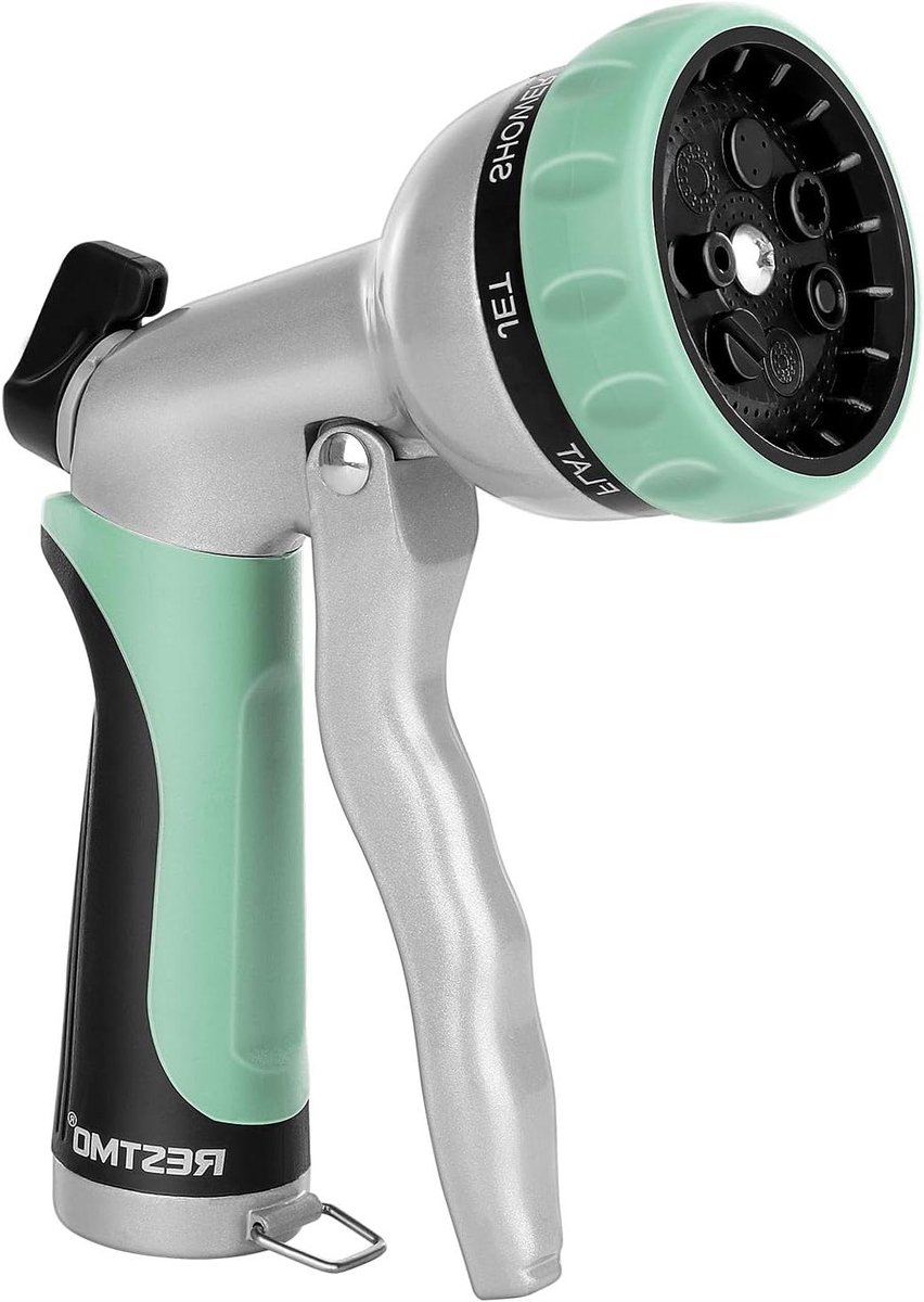 Tuinslangmondstuk Metaal - Hogedruk sproeier - Gazon Besproeien - 7 Sproeipatronen - 18 cm - Cyaan