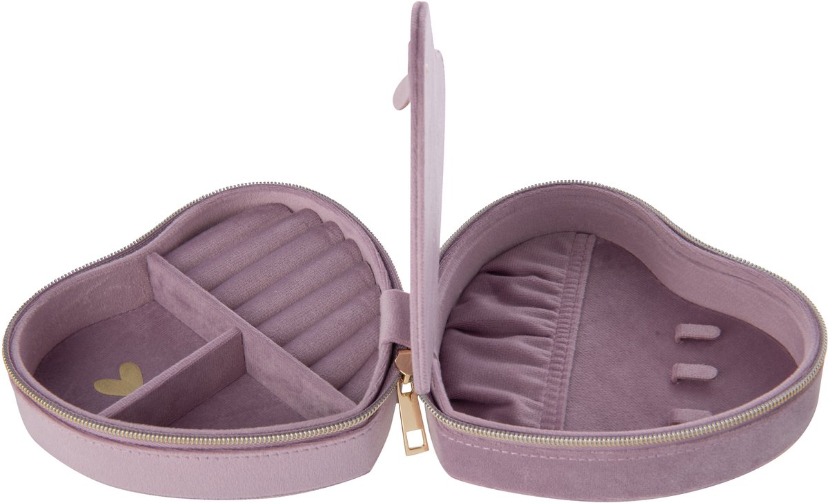 J-Line juwelendoos Hart - fluweel - lila - large