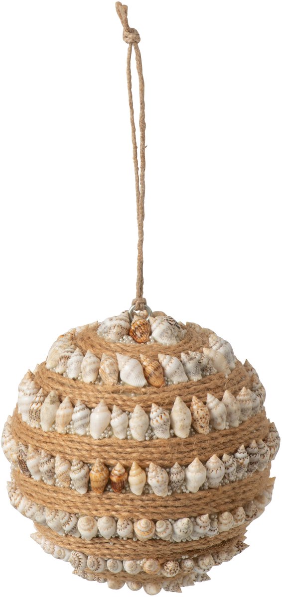 J-Line kerstbal Touw + Schelp - kunststof - naturel/wit - 12 stuks