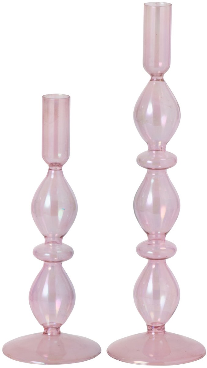 J-Line kaarshouder Pareleffect - glas - lichtroze - 2 stuks
