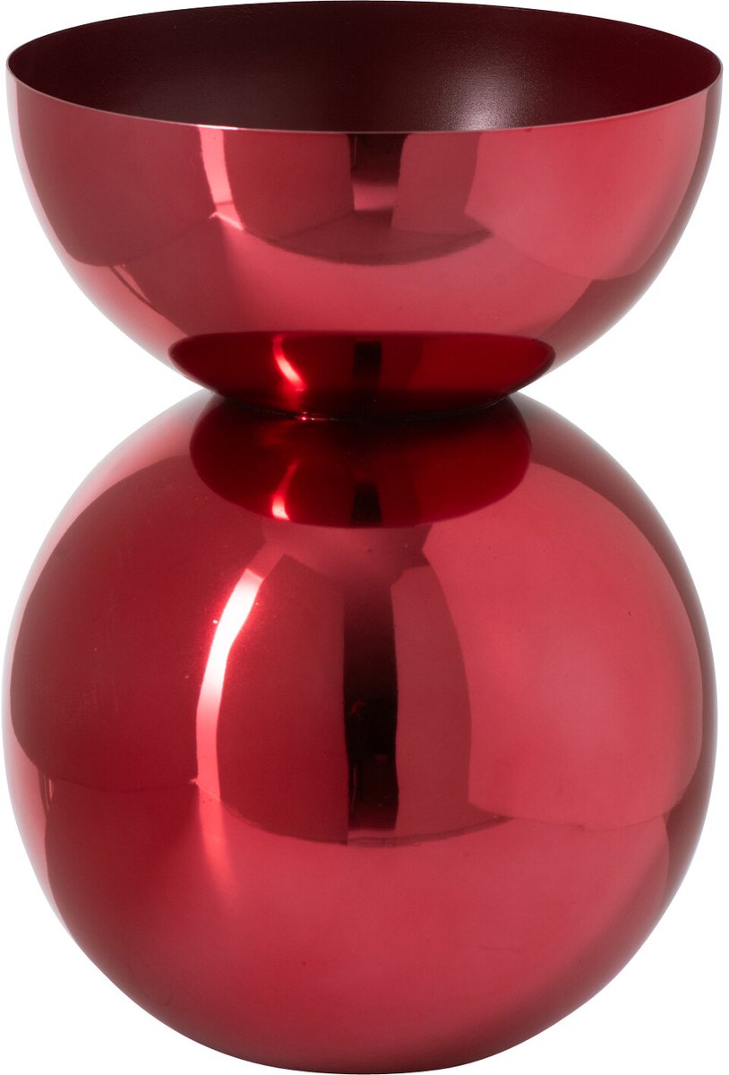 J-Line Ronde glanzende vaas - metaal - kerstrood - small