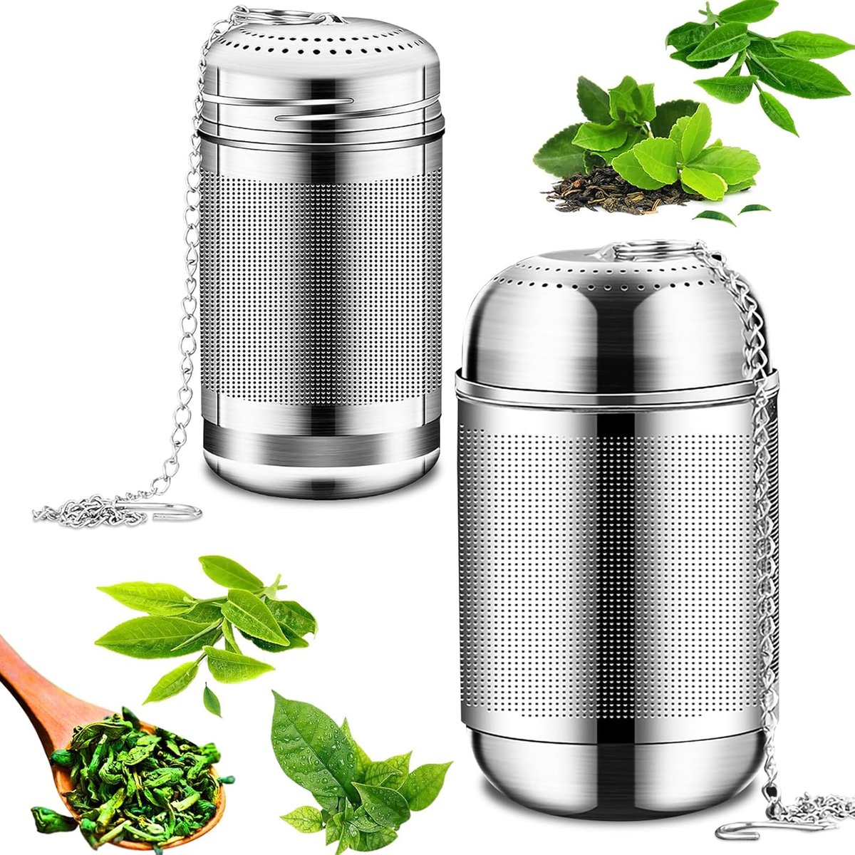 2 Stuks Theezeef voor Losse Thee – RVS Theebal Infuser met Fijn Geperforeerd Filter voor Kruiden, Specerijen & Thee