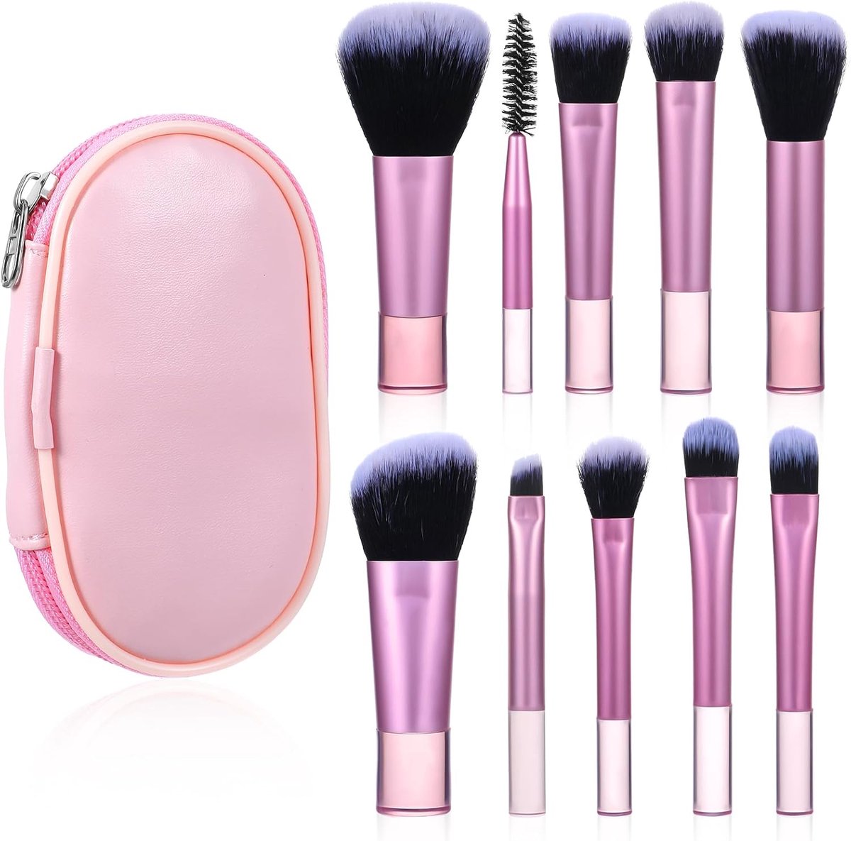 SnelShoppen - 10-delige Mini Reismake-upkwasten Set met Pouch - Hoogwaardige Cosmetic Brushes voor Foundation, Oogschaduw, Contour, Blush en Concealer