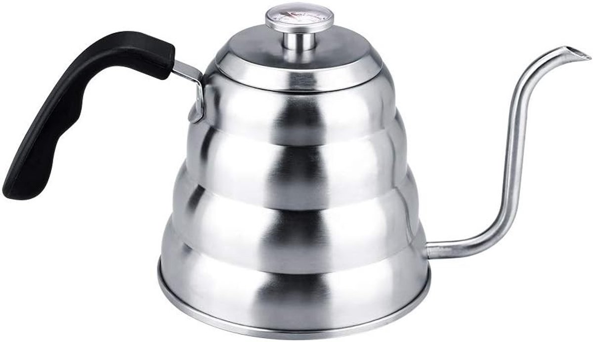 Elegante Gietketel van Roestvrijstaal met Gansnekkop en Thermometer voor Koffie en Thee (1.2L) - Geschikt voor Gas, Elektrisch en Inductie