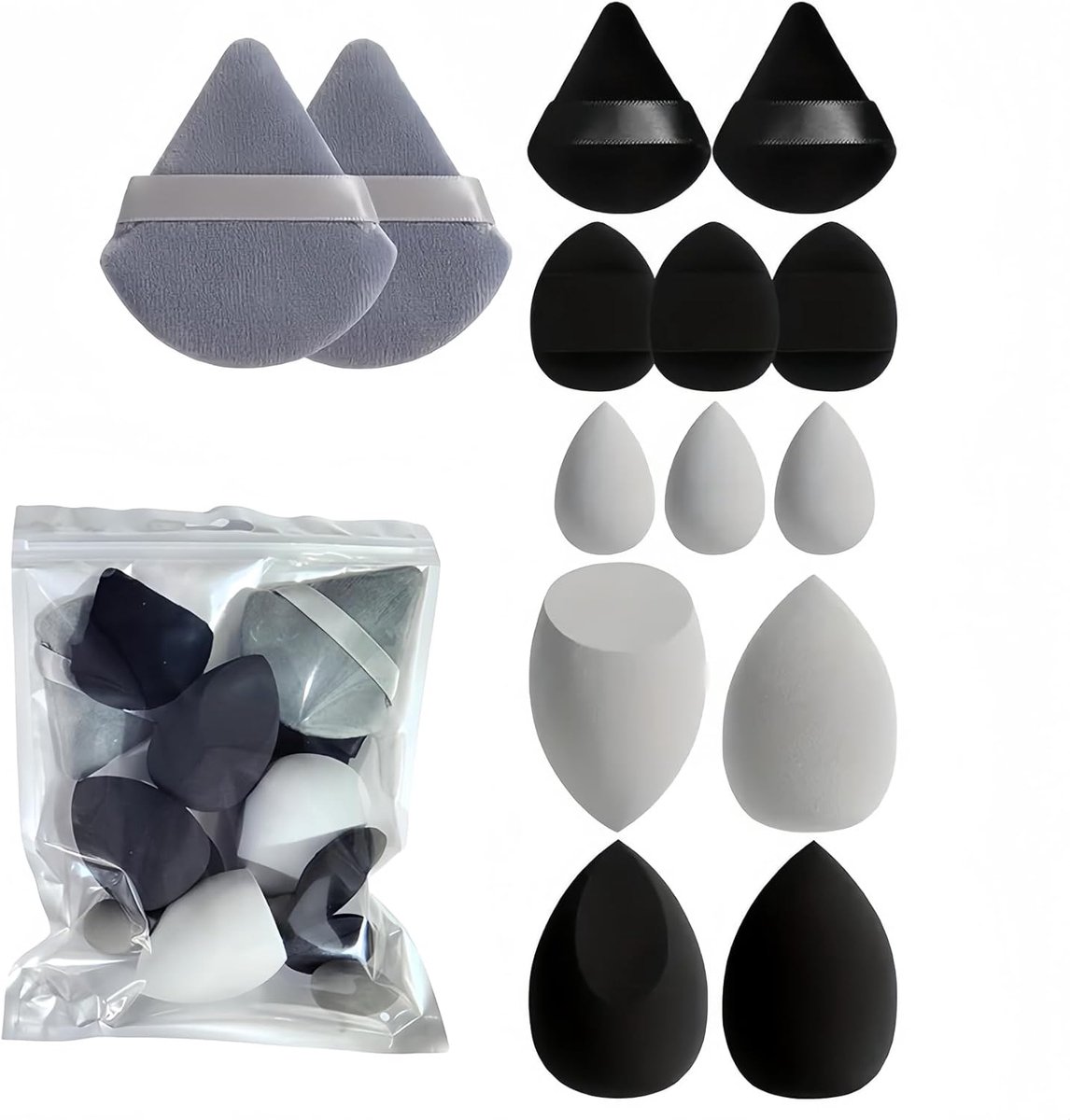 Thijox - Make-up Sponzen Set van 14 Zwart | Wasbare Beauty Blenders voor Foundation, Poeder & Contouring - Streepvrij en Ideaal voor op Reis