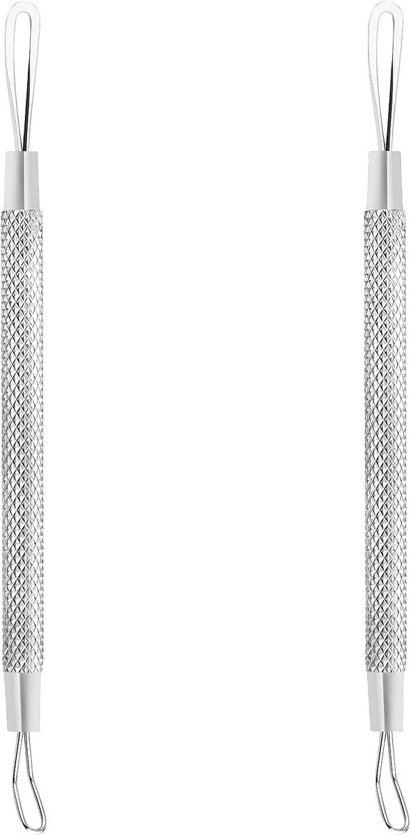 SnelShoppen - 2-Piece Pimple Tool Set - Niet-Slip Draad RVS Blackhead Verwijderaar voor Onzuiverheden, Acne, Witte Hoofden, Dubbelzijdig, Zacht Aanvoe