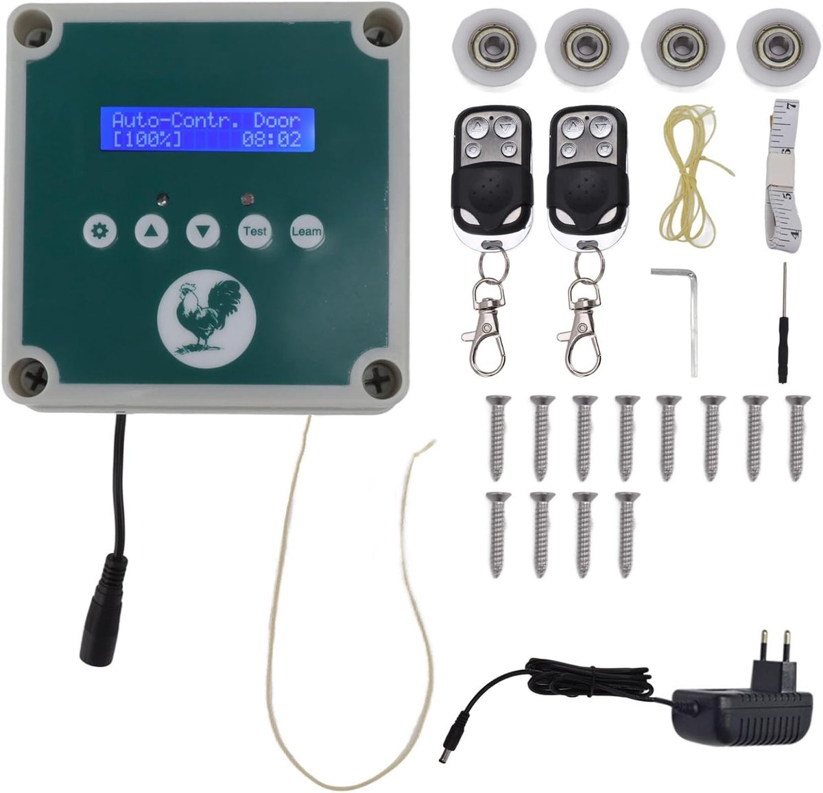Automatische Deur Controller voor Kippenhok, Waterdichte Actuator Motor met Timer en Afstandsbediening, LED Display en Voeding