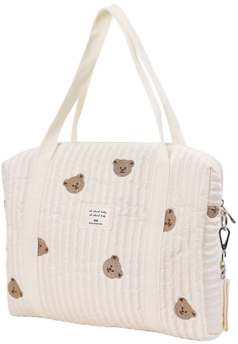 Inovra- Luiertas Elegante Draagbare Luiertas - Schouderriem - Polyester/Katoen - Capaciteit 36 cl - Beige - Geborduurd - Diaper Bag