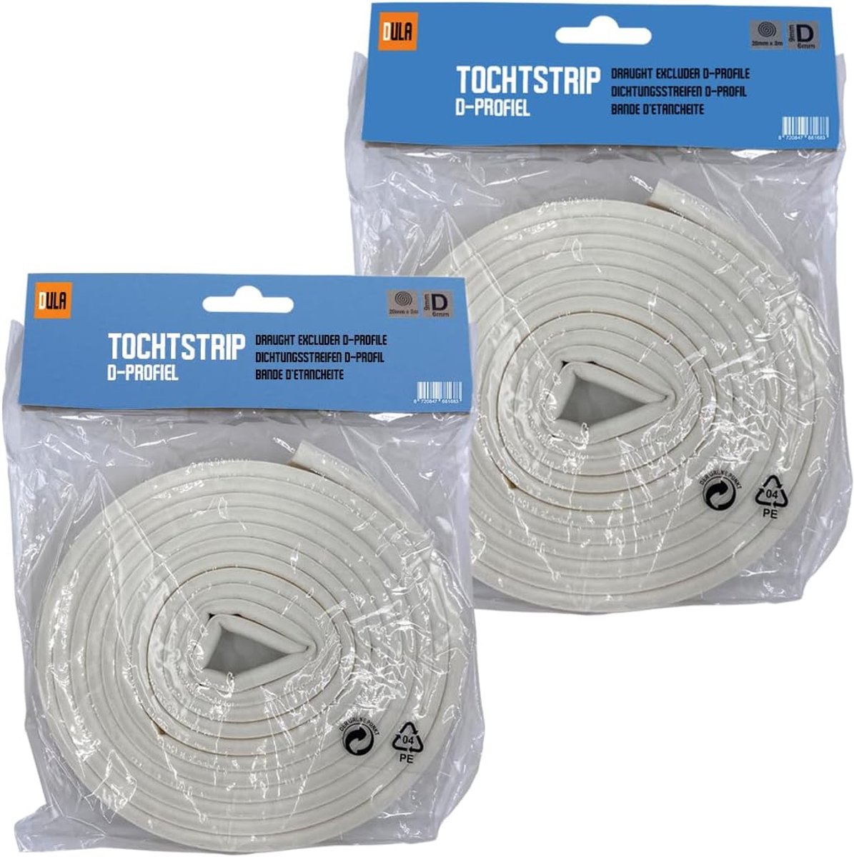 SnelShoppen - Tochtstrip voor Deuren 12m - Water- en Winddicht - Zelfklevend - 20mmx3m - 2 Stuks - Ideaal voor Kieren tussen 2mm en 6mm - Wit