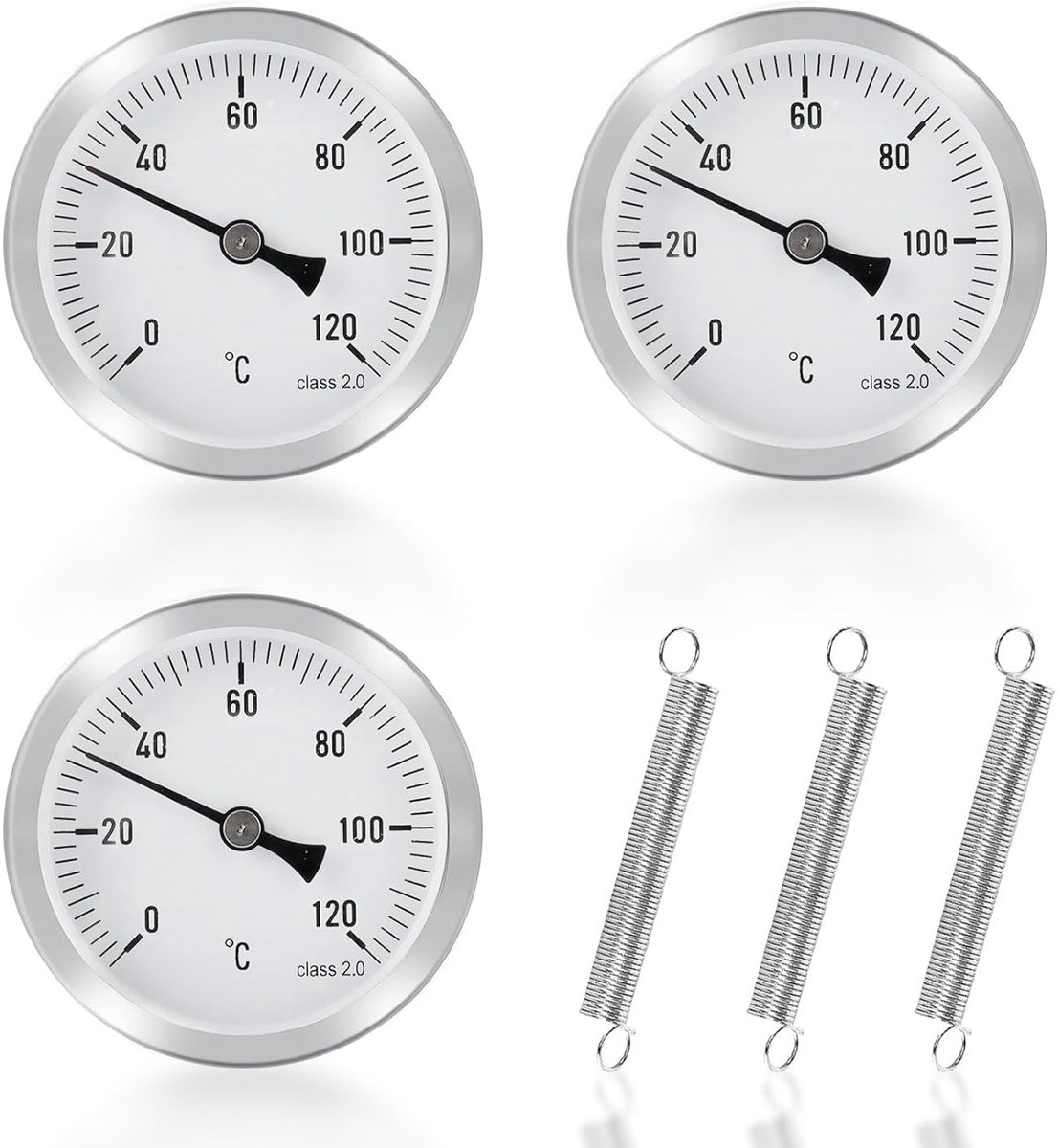 Thermometer voor Verwarmingsbuizen, Set van 3 Stuks, Clip-on Temperatuurweergave, Dial Thermometer 0-120°C voor Precisie Metingen en Installatie