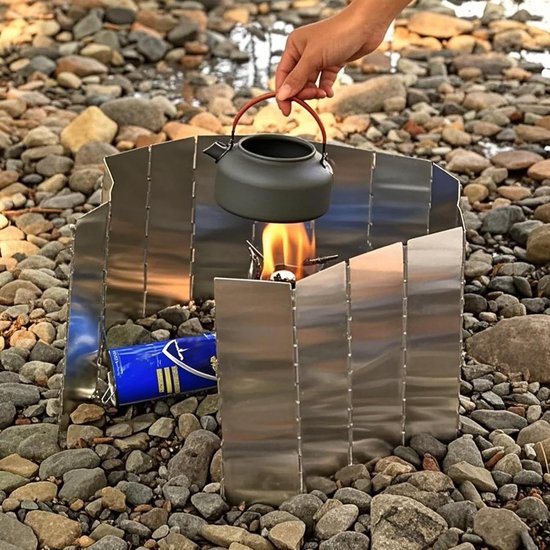 Kampeer Kookplaat Windscherm - Opvouwbaar Windscherm - Outdoor Koken - 16 Afneembare Platen - 24 x 8.5 cm - Zilver — afbeelding 2