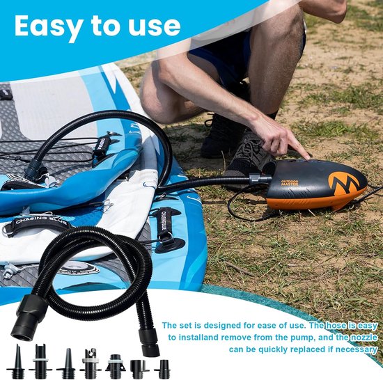 Pompadapterset - Opblaasbare luchtslang met 7 luchtventielmondstukken - Vervangende accessoires voor opblaasbare stand-up paddleboards en opblaasboten — afbeelding 3