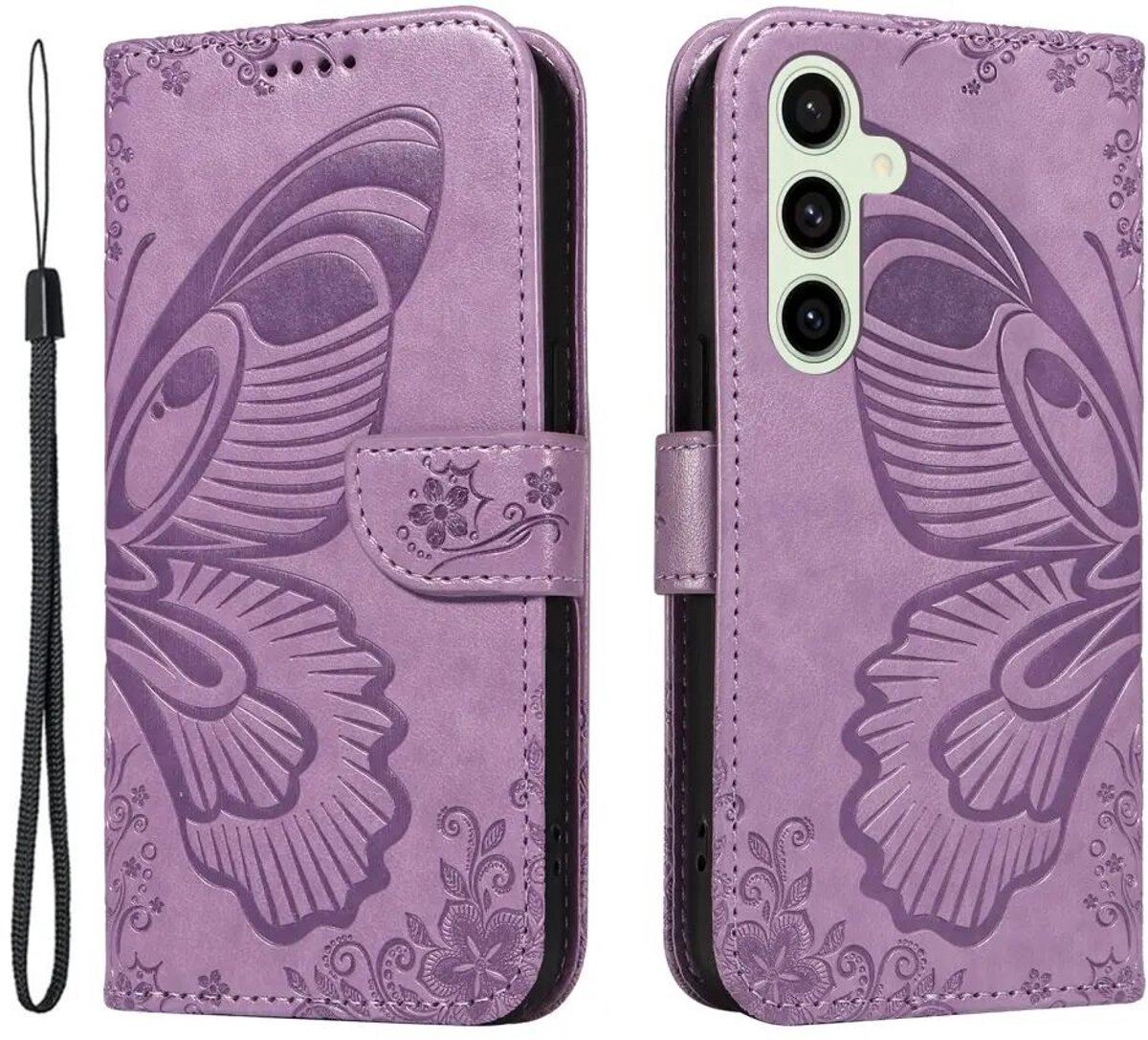 Hoesje Geschikt voor Samsung Galaxy S24 FE | Wallet Vlinder Book Case Kunstleer | Portemonnee | Standaard | Paars