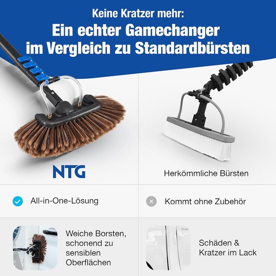 NTG Telescopische wasborstel, 1,68 - 7 m, 3-in-1 borstelkop met extra zachte borstelharen + microvezeldoek en trekker met wateraansluiting + zeepdispenser voor ramen, zonne-energie (tot 3,6 meter) — afbeelding 5