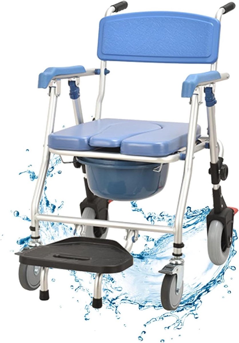 Toiletstoel met Wielen - Douchestoel Commodestoel - Ondersteuning Mobiliteit - Aluminium Frame - 330 Lbs Draagkracht - Grijs