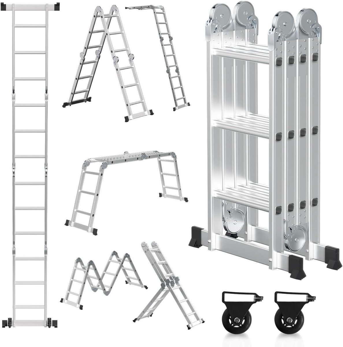Multifunctionele ladder - Vouwladder werkladder - Veilig klussen - 7-in-1 ontwerp - 36 meter - Zilver