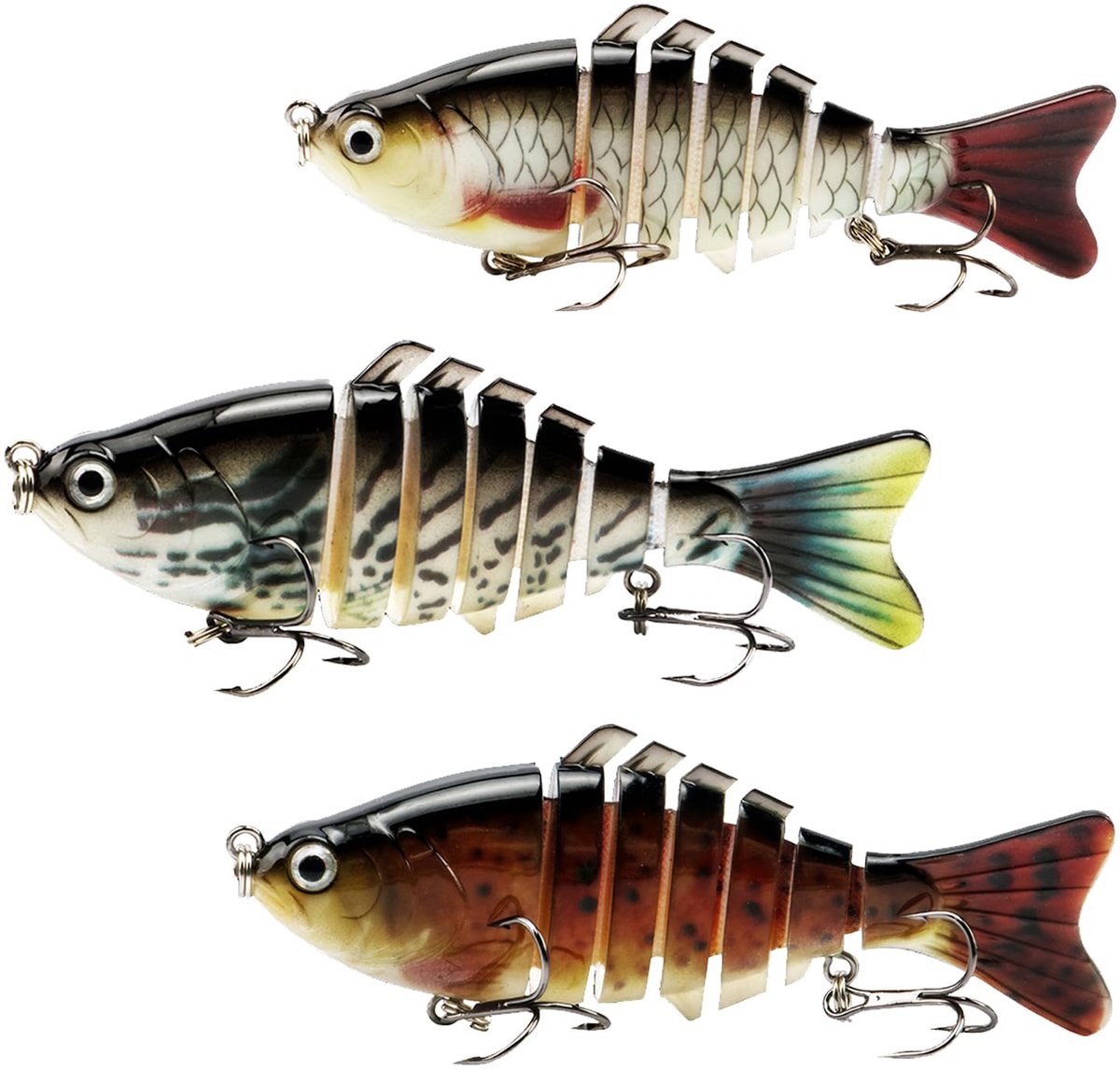 Crankbait Visaas, levensecht, drijvend vislichaam met dubbele haken, ideaal voor zoet- en zoutwatervisjacht op forel en meer, 3 stuks