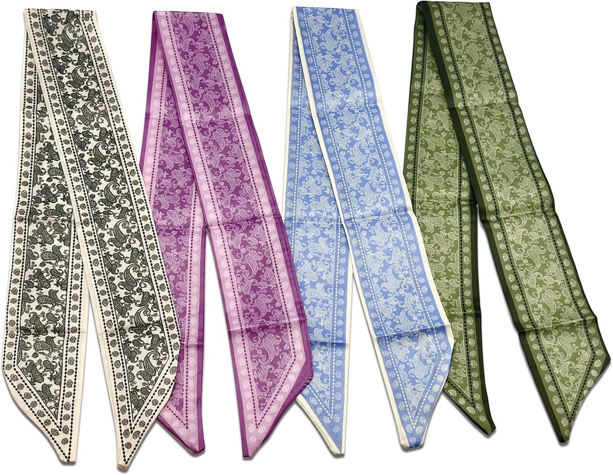 Elegante Sjaalset van 4 Stukken - Modeaccessoire voor Vrouwen - Geschikt voor Handtassen, Met Twillpatroon en Styling Haarband