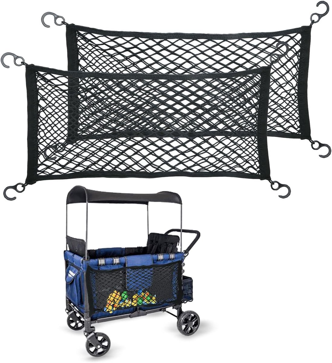 2 Stuks Kinderwagen Bagage Net, Stevig en Rekbaar Bagage Net voor Kinderwagens, Geschikt voor Grote Capaciteit en Diverse Modellen