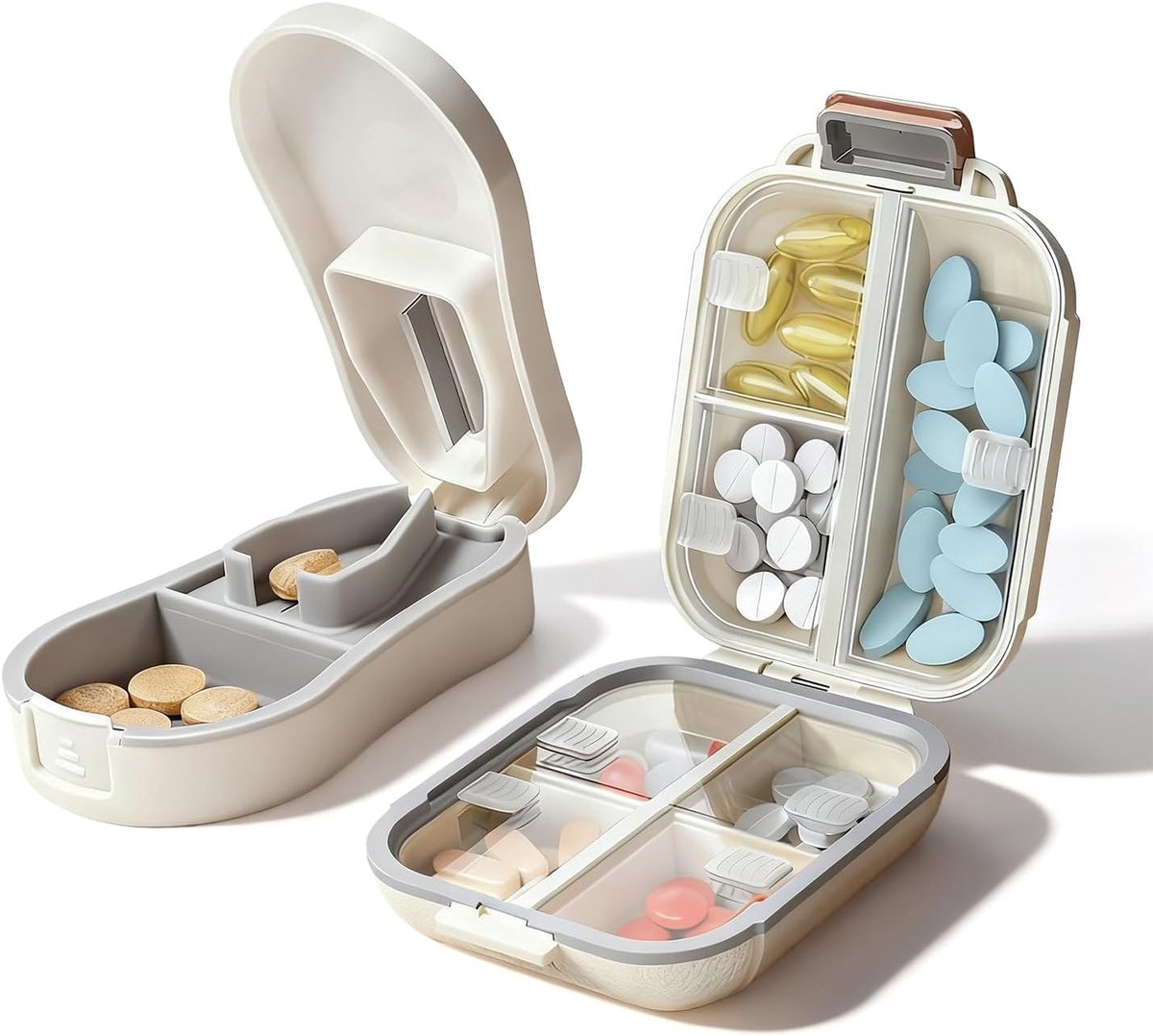 Handige Weekdoos voor Medicijnen met Pillen Snijder, Draagbare Organizer voor Vitaminen en Supplementen, BPA-vrij en Compact voor Reizen